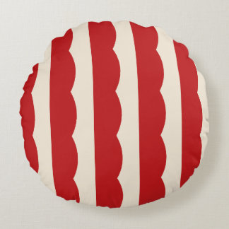 Rode Scallop Strepen Naadloos Patroon, Retro Crème Rond Kussen