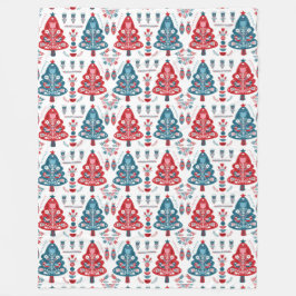 Rode Scandinavische Kerstboom Folk Art Winter Fleece Deken