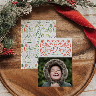 Rode Scandinavische Patroon Foto Kerstkaart