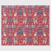 Rode Scandinavische winterrendierkonijn Cadeaupapier (Vlak)