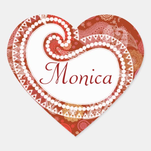 Rode scharlaken paisley hart sticker (Voorkant)