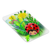 rode, schattige ladybug op een achtergrond van gra magneet (Rechterzijde)