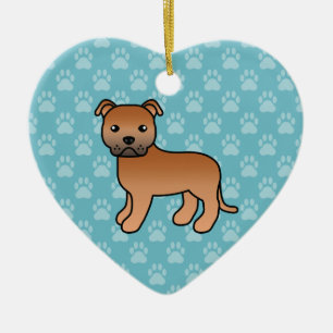 Rode Schattige Staffordshire Bull Terrier Hond Op Keramisch Ornament