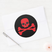 Rode schedel en Botten Ronde Sticker (Envelop)