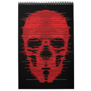 Rode Schedel Glitch Kunst Kalender
