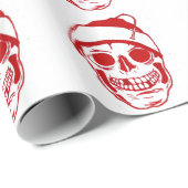 Rode schedel in Santa Hat Glossy Cadeaupapier (Rol Hoek)