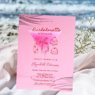 Rode schets vrijgezellenweekend roze cocktail  kaart