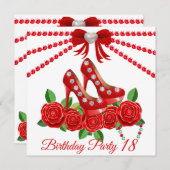 Rode schoenen, juwelen en Roos bloem 18e verjaarda Kaart (Voorkant / Achterkant)