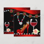 Rode schoenen, wijn en juwelen zwart en rood Vrijg Kaart (Voorkant / Achterkant)