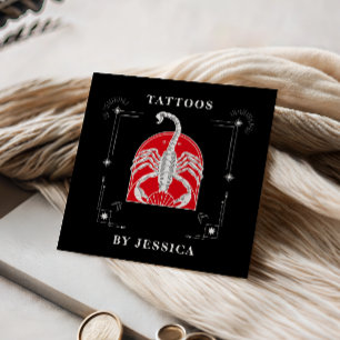 Rode Schorpioen Illustratie Tattoo Artiest Mystiek Vierkante Visitekaartje