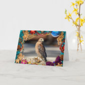 Rode schouder Hawk Kerst Kaart (Gele Bloem)