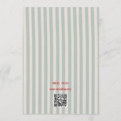 Rode Schrift Blauwe Strepen QR Code Retro Trouwen Kaart (Achterkant)
