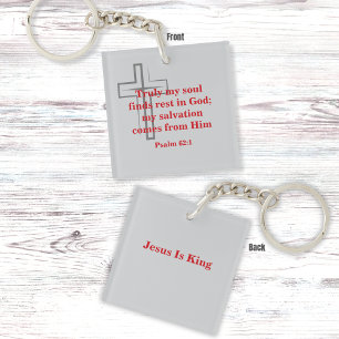 Rode Schrift en minimaal grijs kruis Sleutelhanger