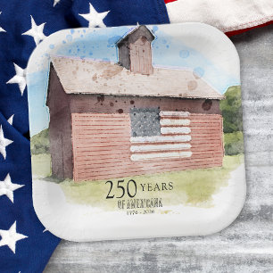 Rode Schuur 250 Jaar Americana 4 juli Feest Papieren Bordje
