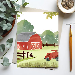 Rode Schuur   Boerderij Aquarel Tractor Schilderij Briefkaart