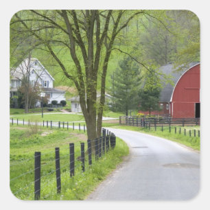 Rode schuur en boerderij bij Berlijn, Ohio. Vierkante Sticker