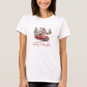 rode schuur en kerst rode vrachtwagen besneeuwd t-shirt (Voorkant)