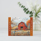  rode schuur herfstillustratie feestdagenkaart (Staand voorkant)