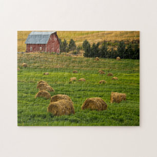Rode schuur, hooibalen, Albion, Palouse gebied 2 Legpuzzel