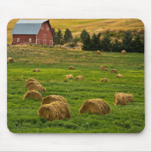 Rode schuur, hooibalen, Albion, Palouse gebied 2 Muismat