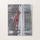 Rode schuur in sneeuwpoly legpuzzel (Verticaal)