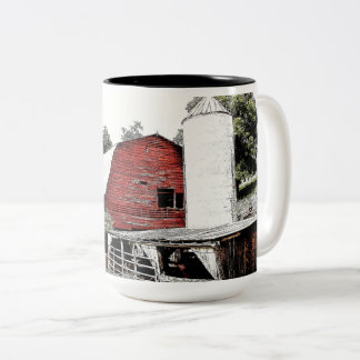 Rode schuur met silo in West North Carolina Tweekleurige Koffiemok