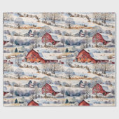 Rode Schuur Winter op de Boerderij Cadeaupapier (Vlak)