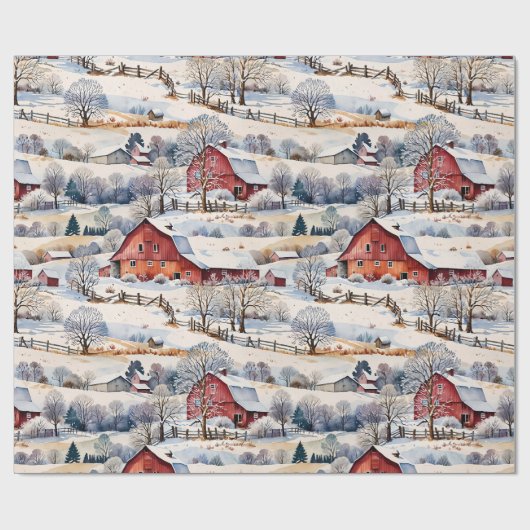 Rode Schuur Winter op de Boerderij Cadeaupapier (Vlak)