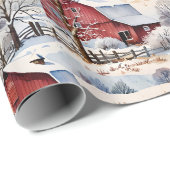 Rode Schuur Winter op de Boerderij Cadeaupapier (Rol Hoek)