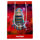 Rode Sci Fi retro speelgoed robot galaxy aangepast Medium Cadeauzakje (Achterkant)