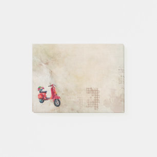 Rode scooter met bloempot in Waterverven Post-it® Notes