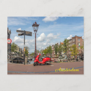 Rode scooter op de brug over de Brouwersgracht Feestdagenkaart