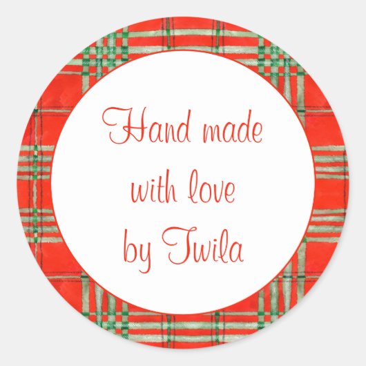 RODE SCOTT TARTAN 1,5" Ronde "Met de Hand Gemaakte Sticker (Voorkant)