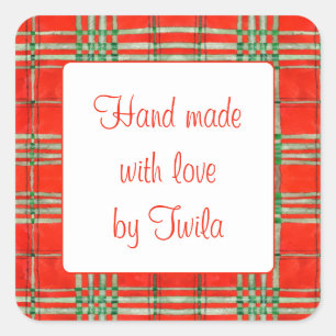 RODE SCOTT TARTAN 1,5" vierkante "hand gemaakte" S Vierkante Sticker