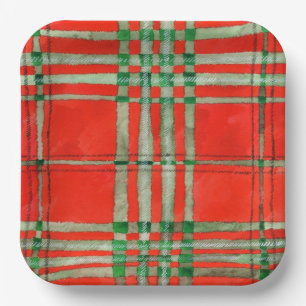 RODE SCOTT TARTAN 9" Vierkante Papieren Borden Bordje