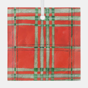 RODE SCOTT TARTAN Glas Vierkante Ornament