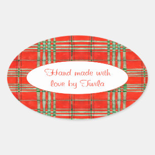 RODE SCOTT TARTAN Ovale "Handgemaakte" Stickers