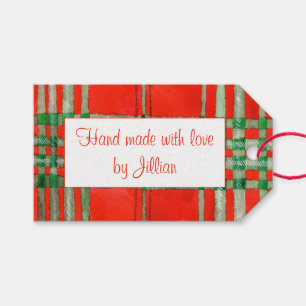 RODE SCOTT TARTAN rechthoek "hand gemaakt" Labels Cadeaulabel