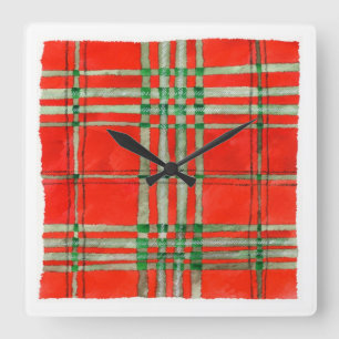 RODE SCOTT TARTAN Vierkante Acryl Wandklok Klok