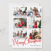 Rode Script Vrolijk Kerstmis Verticale Negen Foto Feestdagenkaart (Voorkant)
