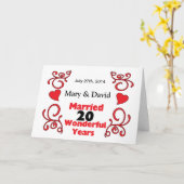 Rode scrol & hartnamen & datum 20 jaar Jubileum Kaart (Gele Bloem)