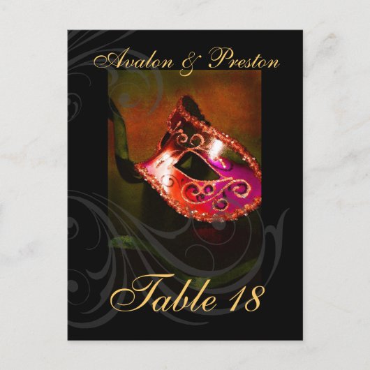 Rode Scroll Masquerade Tabel Plaatskaart Briefkaart (Voorkant)