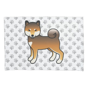 Rode Sesam Shiba Inu Cartoon Hond & Pootafdrukken Kussensloop
