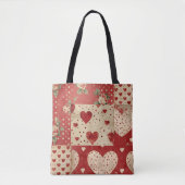 Rode  Shabby Chic Stippen Harten Florals Mix Draagtas (Voorkant)