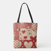 Rode  Shabby Chic Stippen Harten Florals Mix Draagtas (Achterkant)