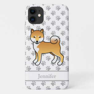 Rode Shiba Inu Schattige Cartoon Hond & Naam iPhone 11 Hoesje