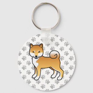 Rode Shiba Inu Schattige Cartoon Hond & Pootjes Sleutelhanger