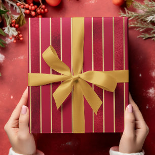 Rode Shimmer Satijn Gestreepte Kerst Cadeaupapier