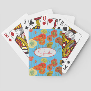 Rode Sinaasappel Klaproos Klaprozen bloemig Blauw Pokerkaarten