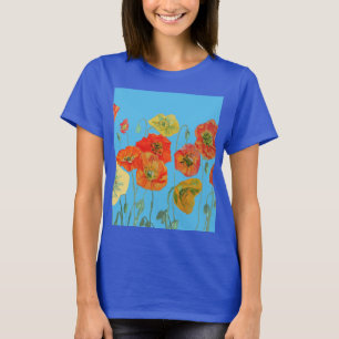 Rode Sinaasappel papaver Waterverf T-shirt